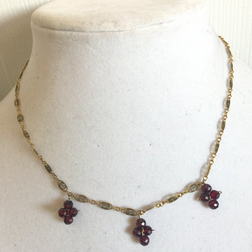 Vintage 1/20 14KT Gold Filled Three Petite Amethyst Crosses Necklace